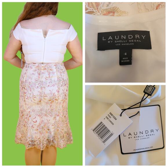 NWT Laundry by Shelli Segal Off-White Mesh Embroidered Cocktail Dress, 6 - Picture 4 of 6